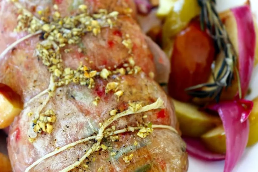 Vegan Pork Tenderloin Roast Apples Onions Plant-Based Recipe Planted365.com planted365