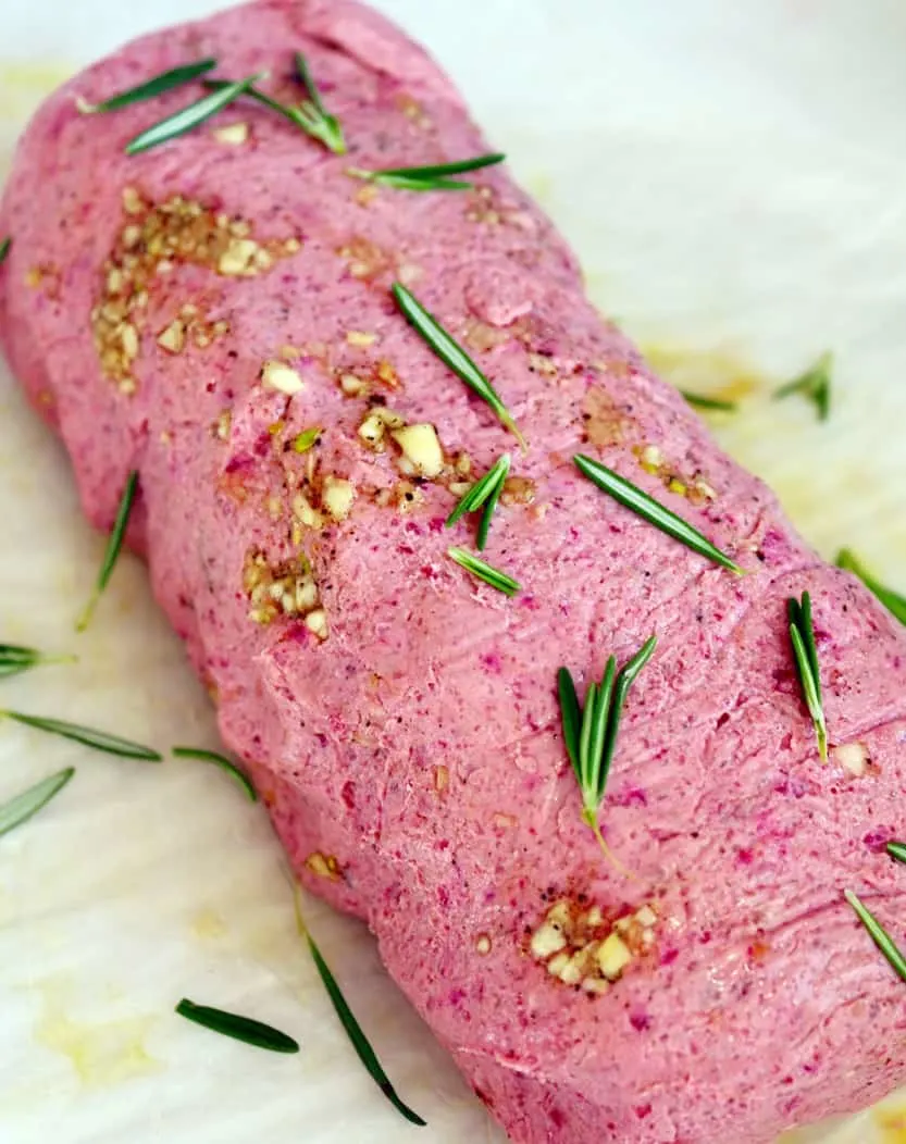 Vegan Pork Tenderloin Roast Apples Onions Plant-Based Recipe Planted365.com planted365