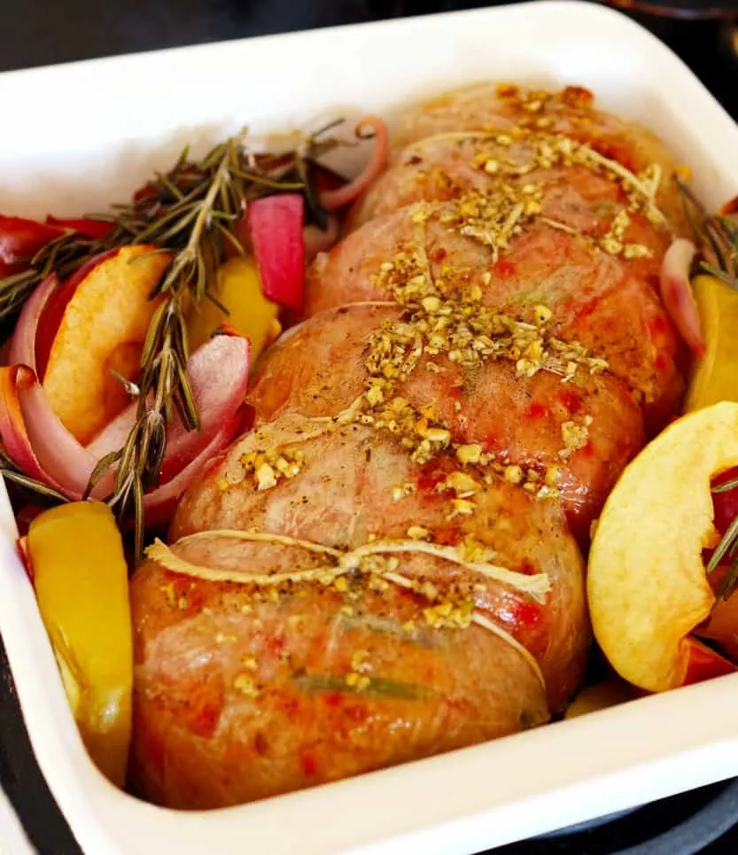 Vegan Pork Tenderloin Roast Apples Onions Plant-Based Recipe Planted365.com planted365