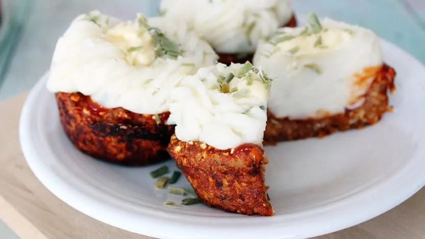 Meatloaf Mashed Potato Cakes Vegan Plant-Based Recipe Planted365.com planted 365 lisa viger