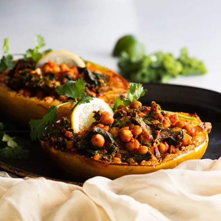 Image for Chickpea Kale Curry Stuffed Spaghetti Squash | Desi~licious RD