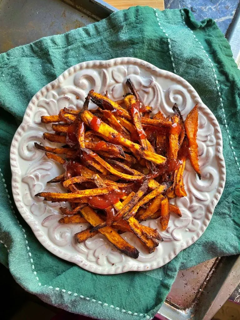 Sweet Potato Shoestring Fries with Cherry Lime Ketchup