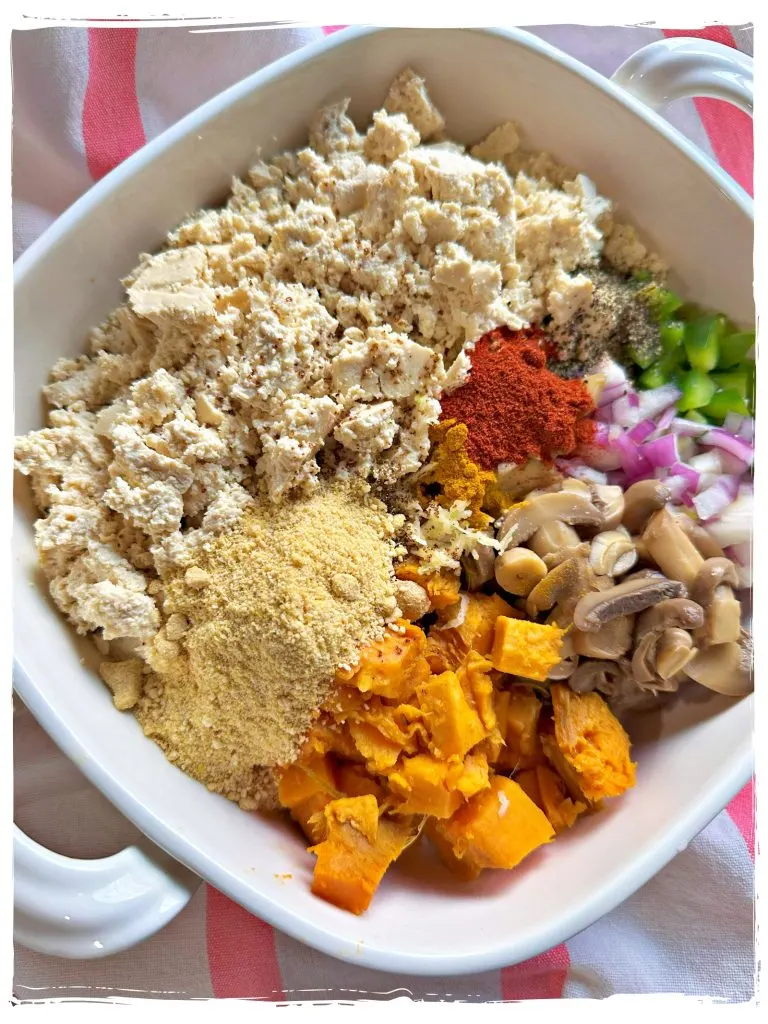 Baked Sweet Potato Tofu Scramble Recipe Easy Breakfast Plant based Healthy from Planted365